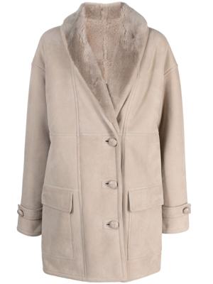 Liska shearling-collar single-breasted coat - Beige