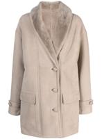 Liska shearling-collar single-breasted coat - Beige