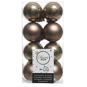 16x Kasjmier bruine kerstballen 4 cm kunststof mat/glans