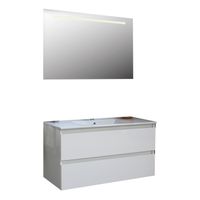 Badkamermeubel BWS Pepper Wastafel Porselein Incl Spiegel Met LED Verlichting En Kraangat 100x55x46 cm Wit