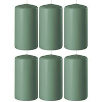 8x Groene cilinderkaarsen/stompkaarsen 6 x 12 cm 45 branduren