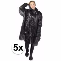 5x zwarte poncho met capuchon voor volwassenen