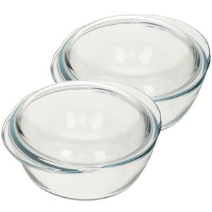 2x Ronde glazen ovenschalen met deksel 2,1 liter 20 x 9,5 cm