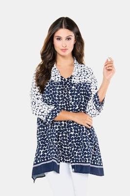 Ulla Popken Blouse, stippendessin, blinde knopenlijst, 3/4 mouwen - Grote Maten