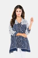 Ulla Popken Blouse, stippendessin, blinde knopenlijst, 3/4 mouwen - Grote Maten