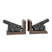 A PAIR OF CAST IRON CANON BOOKENDS