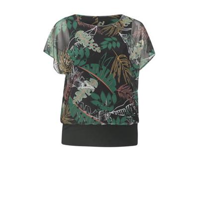 Paprika semi-transparante top met bladprint en volant zwart/groen/wit Paprika semi-transparante top met bladprint en volant zwart/groen/wit
