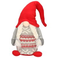 Pluche gnome/dwerg decoratie pop - rood/grijs - vrouwtje - 45 x 14 cm   - - thumbnail