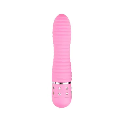 Mini Vibrator Geribbeld Met Diamantjes - Roze