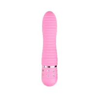 Mini Vibrator Geribbeld Met Diamantjes - Roze