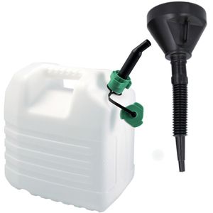 Jerrycan wit voor brandstof van 20 liter met een handige grote trechter