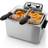 ProfiCook Dubbele Friteuse | Friteuse met 2 kleine & 1 grote mand | Dubbele friteuse met koudezonetechnologie | Friteuse met 5 liter capaciteit | Uitneembare roestvrijstalen bak | PC-FR 1038