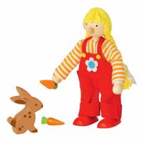 Houten poppenhuis pop boerendochter