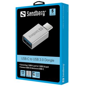 Sandberg USB-C to USB 3.0 Dongle USB 3.0 (3.1 Gen 1) Type-C Zilver hub & concentrator