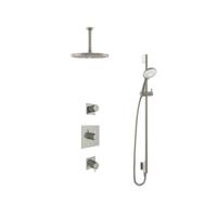 Hotbath Get Together doucheset met 2 stopkranen met 3 standen-handdouche, 15 cm plafondbuis, 30 cm hoofddouche, glijstang, geborsteld nikkel