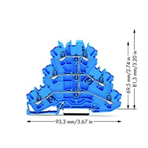 WAGO 2002-3209 Doorgangsklem 3-etages 5.20 mm Spanveer Toewijzing: N Blauw 50 stuk(s)