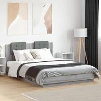 vidaXL Bedframe met hoofdbord en LED grijs sonoma eiken 150x200 cm, bed, bedbodem, logeerbed, 2-persoons bed, slaapkamermeubel