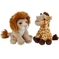 Safari dieren serie pluche knuffels 2x stuks - Giraffe en Leeuw van 15 cm - thumbnail