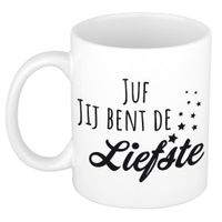 Juf jij bent de liefste cadeau mok / beker wit - verjaardag / bedankt kado juffrouw   -