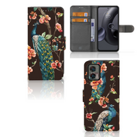 Motorola Edge 30 Neo Telefoonhoesje met Pasjes Pauw met Bloemen - thumbnail