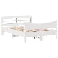 vidaXL Bedframe met hoofdbord massief grenenhout wit 120x190 cm, bed, bed ombouw, twijfelaar bed, bedbodem, slaapkamermeubel, 2-persoons bedframe