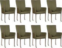 Set van 8 Olijfgroene leren moderne eetkamerstoelen Deal - met armleuning poot vierkant rvs met wiel - Toledo Leer Olive (olijfgroen leer) - thumbnail