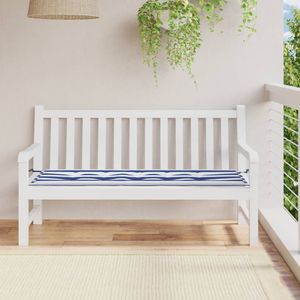 Tuinbankkussen gestreept 150x50x3 cm oxford stof wit en blauw