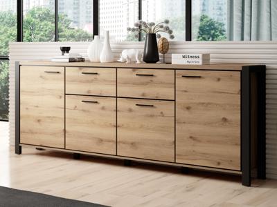 Dressoir ATIK 4 deuren 2 lades mat zwart/taurus eik Dressoir ATIK 4 deuren 2 lades mat zwart/taurus eik