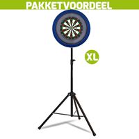 Lena Professional Dartbord + Lena Dartbordverlichting Basic XL Blauw + Dartstandaard