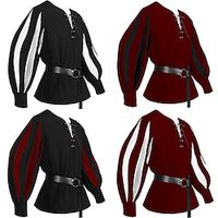 Retro vintage Punk Gothic Middeleeuws 17e eeuw Blouse / overhemd Gemaskerd Bal Tuniek Ridder Viking Kruisvaarder Outlander Landsknecht Walhalla Voor heren Volant Kleurenblok Carnaval Prestatie Lightinthebox