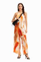 Abstracte jumpsuit halternek - ORANGE - M - thumbnail