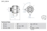 Dynamo / Alternator BOSCH, Spanning (Volt)14V, u.a. für Skoda, VW, Audi, Seat