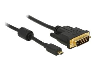 Delock 83586 HDMI-kabel HDMI / DVI Adapterkabel HDMI-micro-D-stekker, DVI-D 24+1-polige stekker 2.00 m Zwart Met Ferrietkern, Schroefbaar, Vergulde