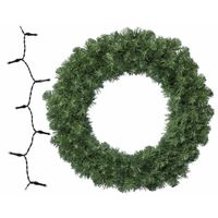 Groene kerstkrans/dennenkrans/deurkrans 50 cm inclusief warm witte verlichting