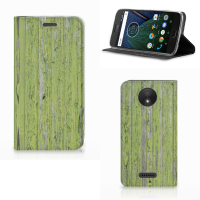 Motorola Moto C Plus Book Wallet Case Green Wood