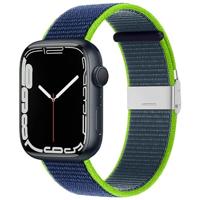 By Qubix - Nylon bandje met klemsluiting - Donkerblauw met groen - Compatible met Apple Watch 38mm / 40mm / 41mm / 42mm - Compatible Apple watch