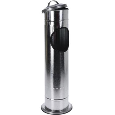 Staande asbak met afvalbakje - en deksel - zilver - 17 x 60 cm - voor buiten