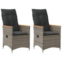 Tuinstoelen 2 st verstelbaar met kussens poly rattan grijs - thumbnail