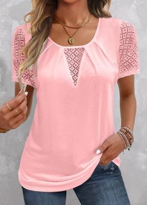 Lace Casual Loose Crew Neck T-Shirt