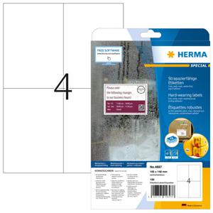 Herma 4697 Folie-etiketten 105 x 148 mm Polyester Wit 100 stuk(s) Extra sterk hechtend Laser (zwart/wit), Laser (kleur), Kopiëren (zwart/wit), Kopiëren (kleur)