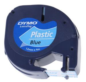 Huismerk DYMO LetraTag 91205/S0721650 Labeltape 12mm Zwart op Blauw