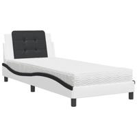vidaXL Bed met matras kunstleer wit en zwart 90x190 cm, bedframe, bed ombouw, eenpersoonsbed, bedbodem, slaapkamermeubel, 1 persoonsbed, logeerbed