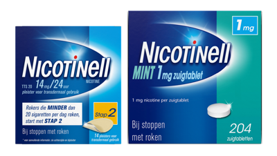 Nicotinell Combineer Pleister 14 mg (14st) en Zuigtablet Mint 1 mg (204st) -