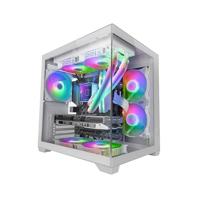 MARS GAMING MC-VIEW2, MicroATX Gaming Behuizing, Dubbel Frameloos Gehard Glas, 1x 120mm FRGB Achterventilator, Ondersteuning voor Vloeistofkoeling tot 240mm, Dubbelkamerstructuur, Wit
