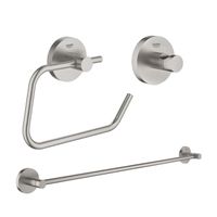 GROHE Essentials accessoireset 3-delig met handdoekhouder, handdoekhaak en toiletrolhouder zonder klep super steel sw97637/sw97640/sw97648/