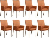 Set van 8 Cognac leren moderne eetkamerstoelen Royal - poot vierkant rvs - Rancho Leer Cognac (cognac leer) - thumbnail