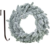 Kerstkrans groen met sneeuw 36 cm kunststof incl. deurhanger   - - thumbnail