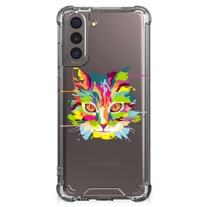 Samsung Galaxy S21 Stevig Bumper Hoesje Cat Color