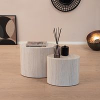 Sohome Ovale Salontafel Anke Set van 2 stuks, Travertin-look - Zand - Ovaal - thumbnail