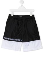 Balmain Kids short de bain colour block à bande logo - Noir